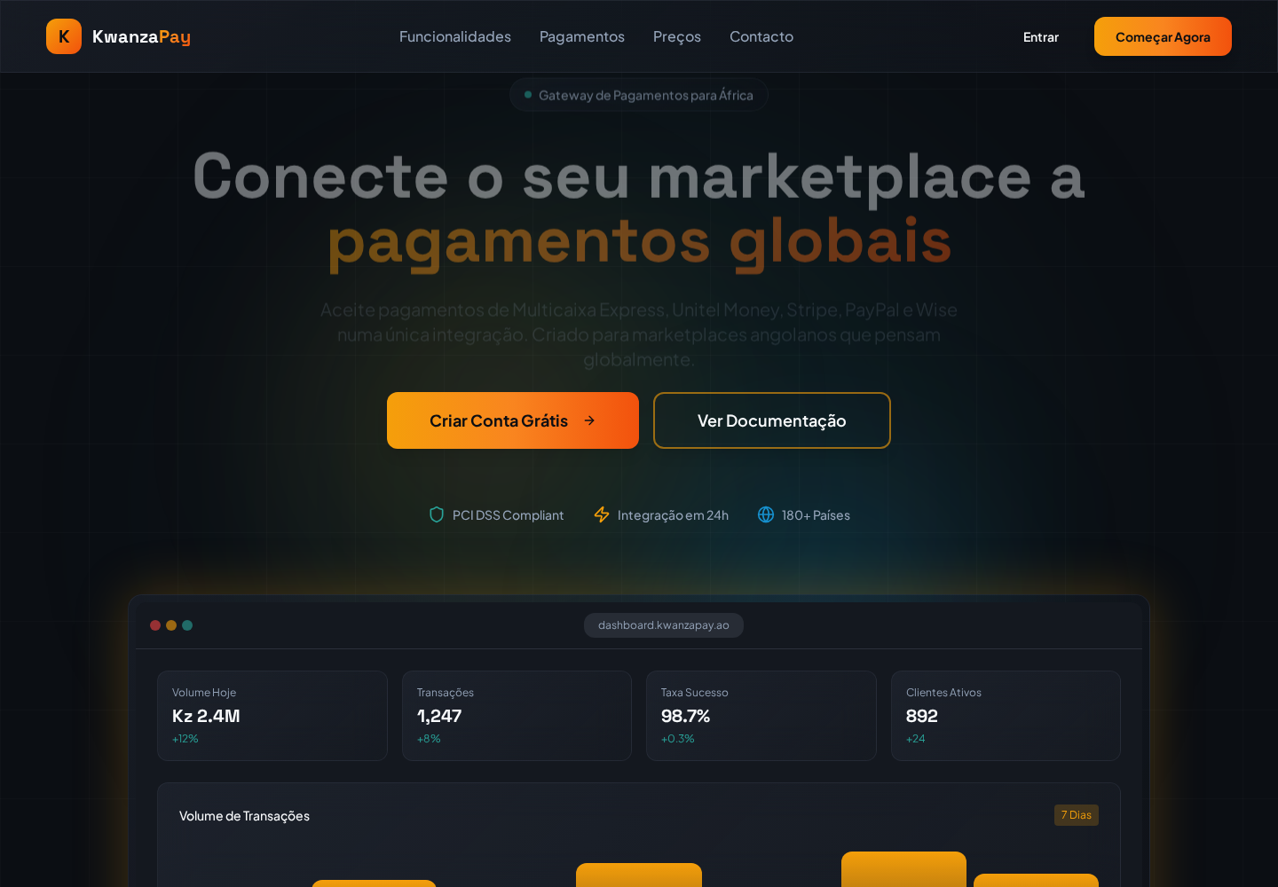 Página inicial da solução de pagamentos KwanzaPay